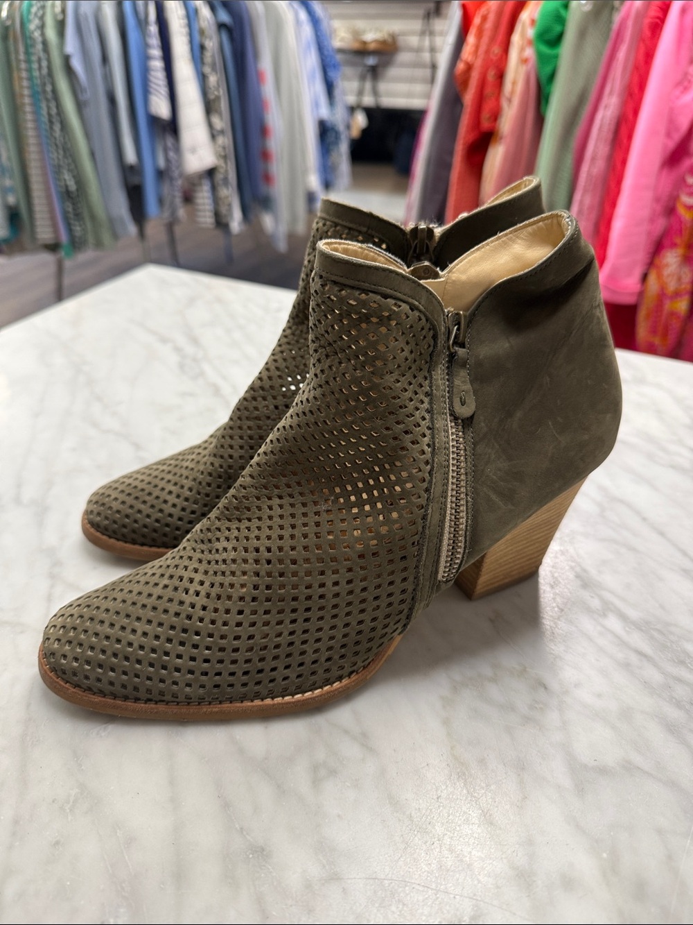 Paul Green Olive Green Suede Nubuck Perforated Bonzai Ankle Boots 7/US9.5
